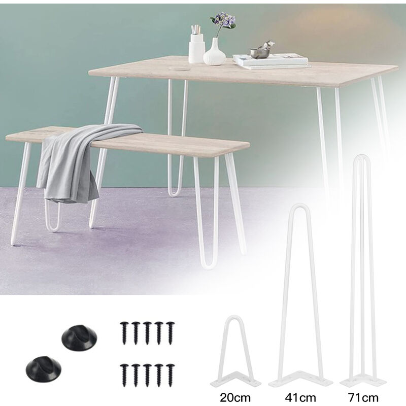 Skecten - Lot de 4 Pieds de Table en Épingle à Cheveux, 71cm diy Pieds de Table en Métal, Pieds En Épingle à Cheveux En Acier avec 3 Tiges