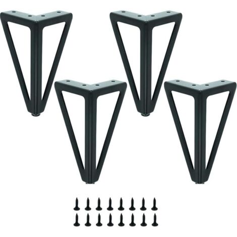 Lot de 4 Pieds de Table en métal Noir - Pieds de Meubles interchangeables - pour Table Basse/TV/canapé/lit et Autres Pieds de Meubles - avec vis.(15cm)