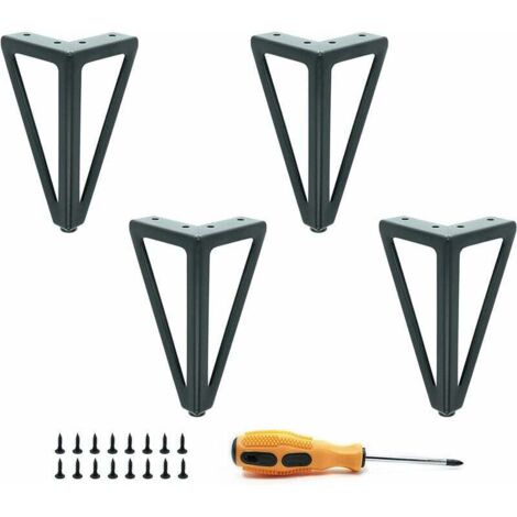 Lot de 4 pieds de table en métal noir - Pieds de meubles interchangeables - Pour table basse/TV/canapé/lit et autres pieds de meubles - Avec vis.(15cm)