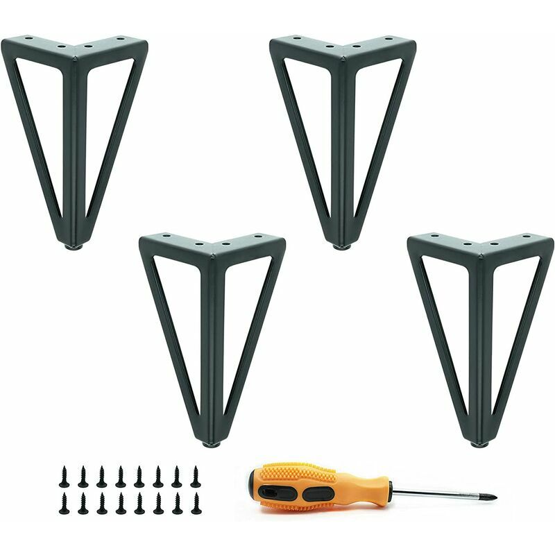 Lucky-88 - Lot de 4 pieds de table en métal noir - Pieds de meubles interchangeables - Pour table basse/TV/canapé/lit et autres pieds de meubles
