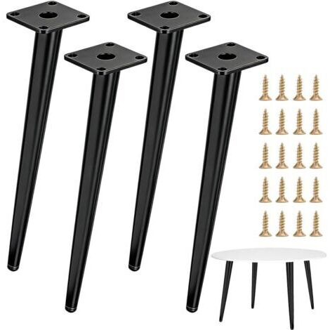 Lot de 4 pieds de table inclinés en métal, 40 cm, en acier, noirs, pour tables basses, tables de chevet et chaises