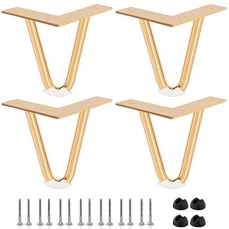 Lot de 4 Pieds en épingle à Cheveux de 10,2 cm, Pieds de Meubles en métal Robuste avec Protections de Sol en Caoutchouc et vis pour projets de Bricolage à la Maison, Meuble TV, canapé, Armoire