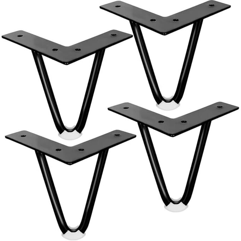Lot de 4 Pieds en épingle à Cheveux en métal Robuste avec vis de Protection de Sol en Caoutchouc pour Armoire, Armoire, Table de Chevet, Placard,
