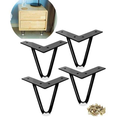 Lot de 4 pieds en métal robustes avec protections de sol en caoutchouc pour armoires et penderies, 10 cm, noir