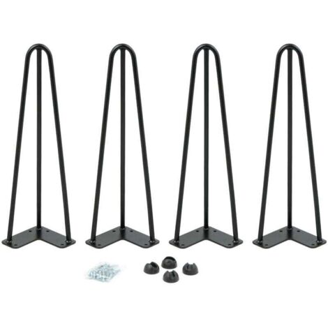 Lot de 4 pieds épingle 40,5 cm en acier laminé – Design industriel moderne – Plaque de fixation incluse – Support jusqu'à 50 kg