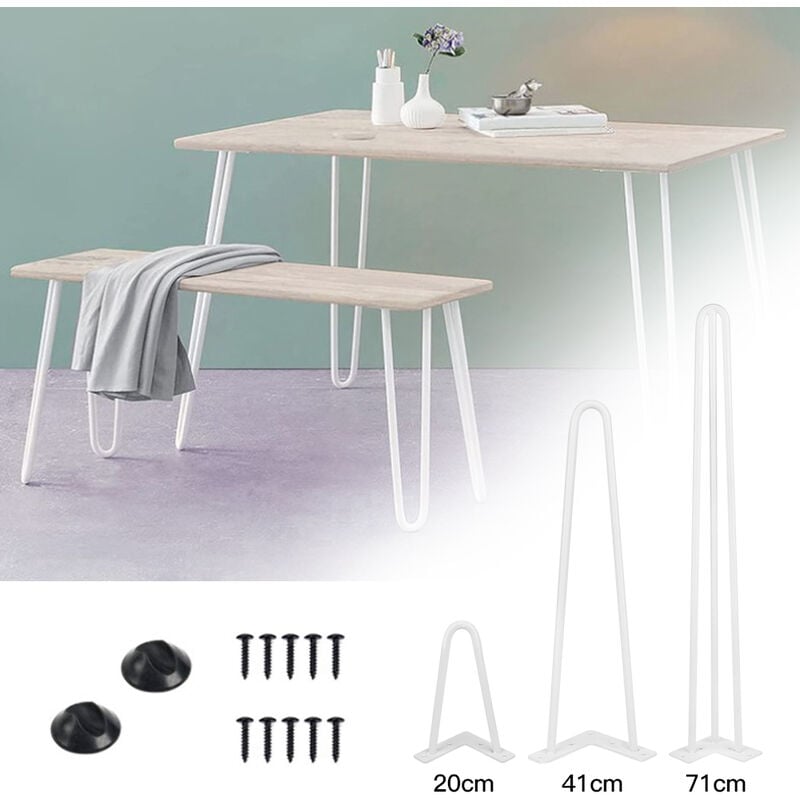 Haloyo - Lot de 4 pieds épingle 41 cm,Pieds de table en épingle à cheveux,blanc