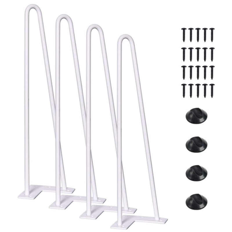Lot de 4 pieds épingle 41cm pour table design industriel - 2 branches - Blanc