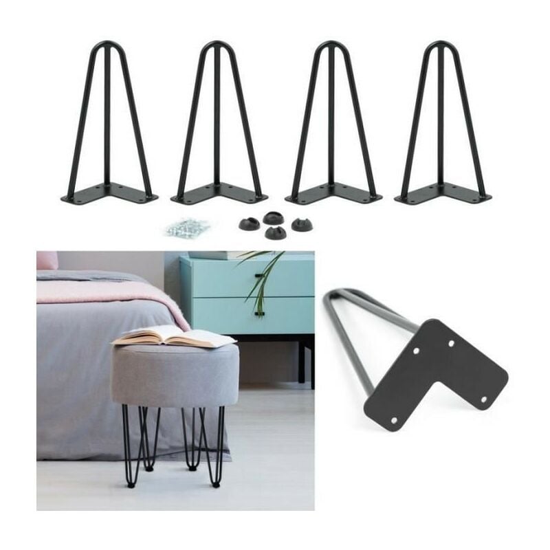 Wyctin - Hofuton Lot de 4 pieds épingle 50 cm pour table design industriel noir
