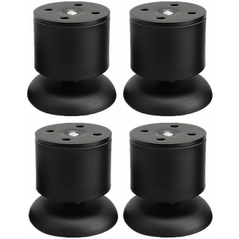 Lot de 4 Pieds Noir - 6cm de Meuble Réglable Pieds de Table en Acier Inoxydable avec Tapis en Caoutchouc et Vis