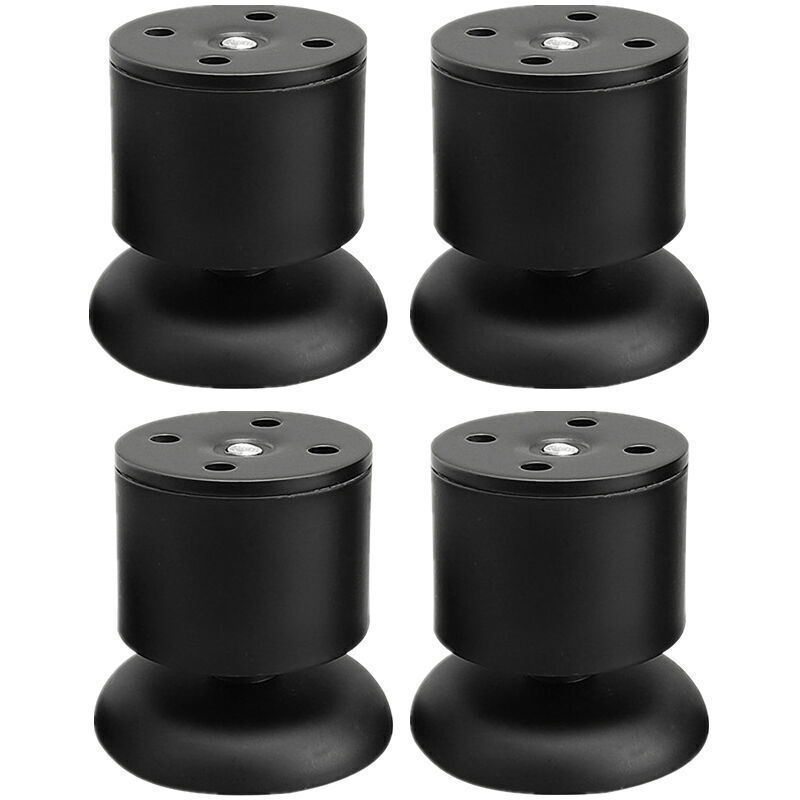 Lot de 4 Pieds Noir - 6cm de Meuble Réglable Pieds de Table en Acier Inoxydable avec Tapis en Caoutchouc et Vis