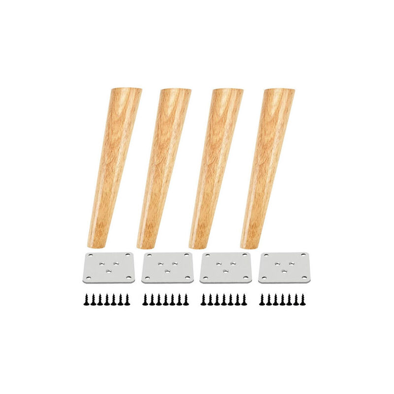 Lot de 4 Pieds pour Meubles en Bois Incliné Pieds de Table avec Plaques de Montage et Vis - 30cm