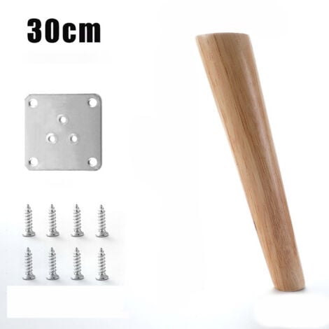 Lot de 4 Pieds pour Meubles en Bois Incliné Pieds de Table avec Plaques de Montage et Vis - 30cm