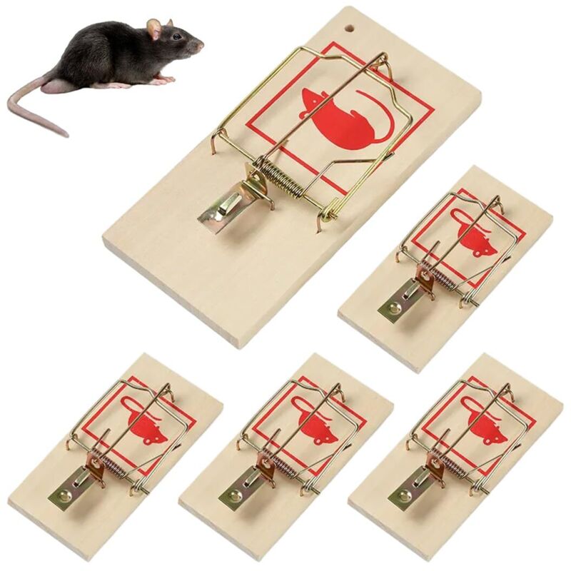 Lot de 4 pièges à rats en bois, piège à pression, force d'impact élevée, facile à utiliser Dimensions : 10 cm x 4,5 cm x 0,6 cm