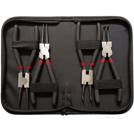 Lot de 4 Pinces à Circlips Professionnelles 7 Pouce Kit de Pinces à Circlips Internes et Externes Droite Courbe Poignée Antidérapante avec Sac de Rangement