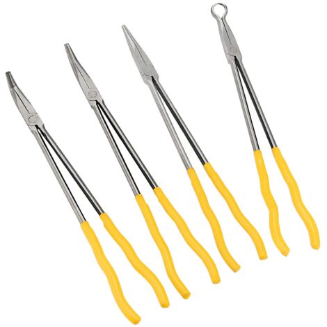 Lot de 4 pinces à long bec extra longues de 40 cm avec droite, 45°, 90°, circulaires, pince à longue portée pour plier le fil, mouler, couper, fabriquer des bijoux