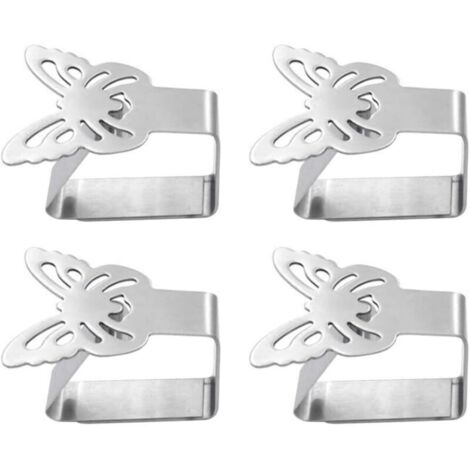 Lot de 4 pinces à nappe en acier inoxydable pinces à nappe pinces à nappe couvertures de support de nappe (papillon)