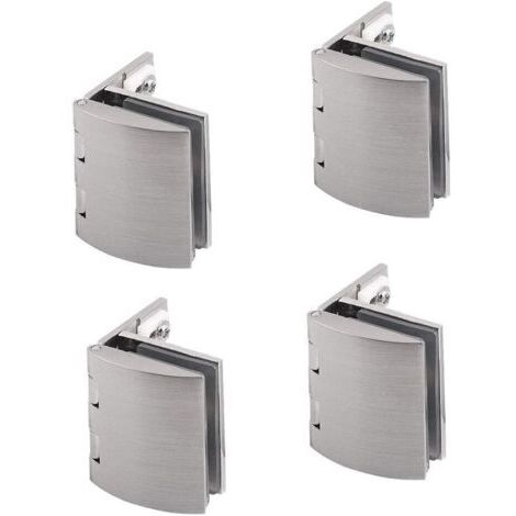 Lot de 4 pinces à verre à 90 degrés, réglables de 5 à 8 mm, charnière à clip pour armoire, vitrine, fixation murale, finition brossée en alliage de zinc