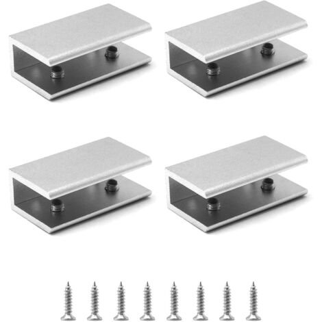 Lot de 4 pinces à verre rectangulaires en aluminium 10-12 mm, pour étagère en verre, balustrade, escalier, salle de bain, avec vis et tournevis
