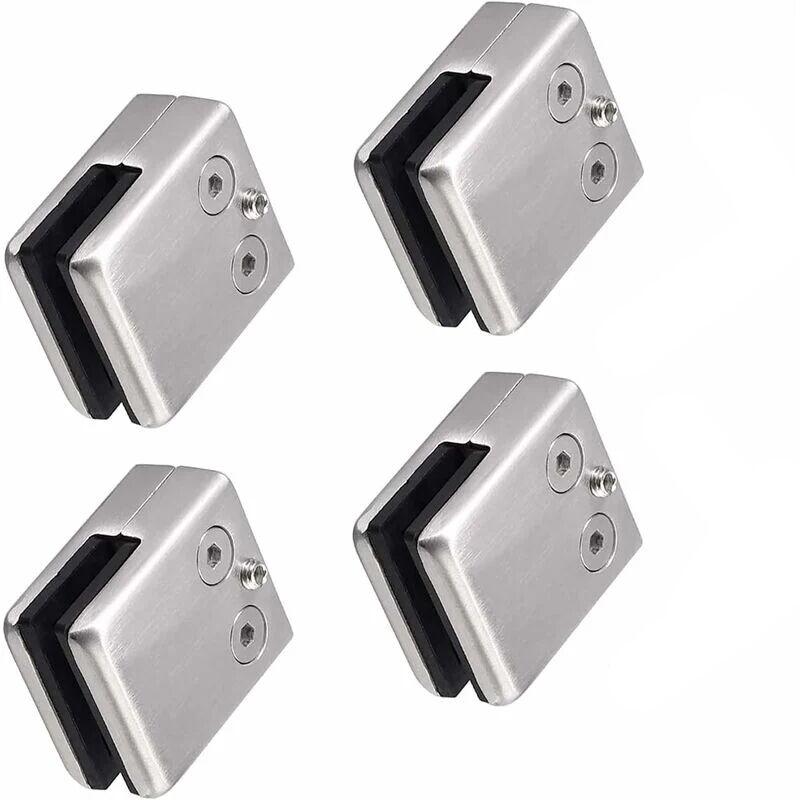 Lot de 4 pinces (carré de 10 à 12 mm) à verre en acier inoxydable 304 -Support carré pour verre -Support réglable en verre plat pour escalier