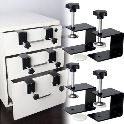 Lot de 4 pinces de fixation pour tiroir, pinces de montage pour façade de tiroir, pinces en acier laminé à froid pour le travail du bois, outils d'installation d'armoires