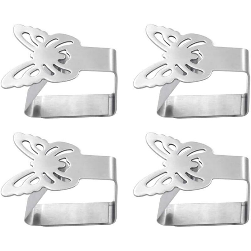 Aougo - Lot de 4 Pinces de Nappe en Acier Inoxydable pour Nappe, Nappe, Pinces à Nappe (Papillon), Acier Anti-Rouille, Argent 1, 6,5 5