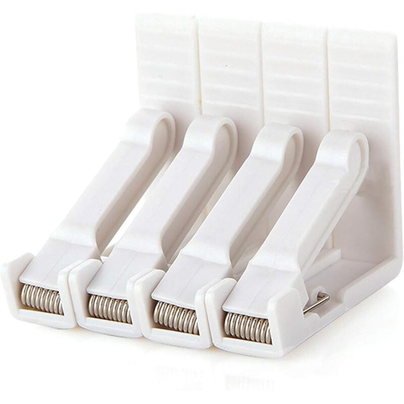 Aougo - Lot de 4 Pinces de Nappe en Plastique Blanc avec Pince réglable à Haute Tension, épaisseur de Table d'env. 4,5cm, Pince de Table pour Jardin,