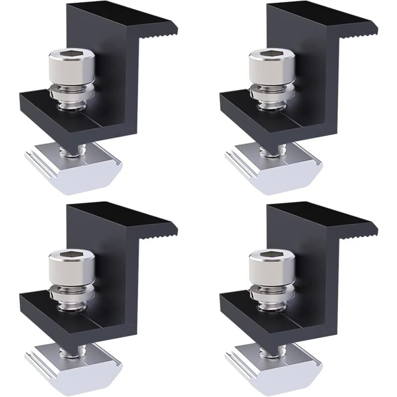 Lot de 4 pinces d'extrémité pour panneau solaire avec vis en Z - Bornes d'extrémité de 30 mm - Noir - Pour installations photovoltaïques