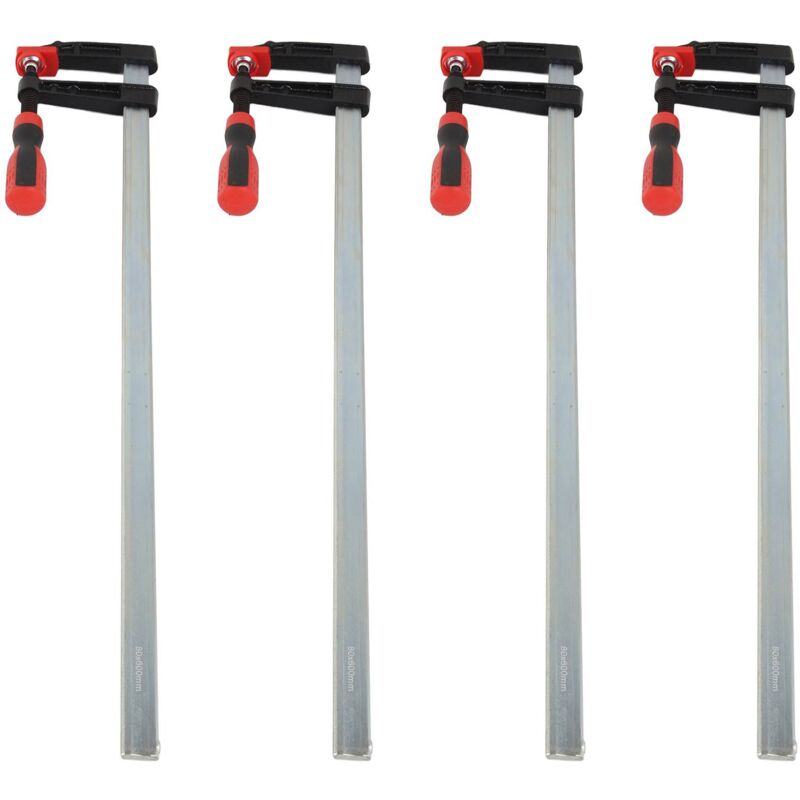 Treetalk - Lot de 4 pinces en f robustes pour barre de travail du bois, glissière rapide, kit d'outils à main de bricolage 80 x 600 mm