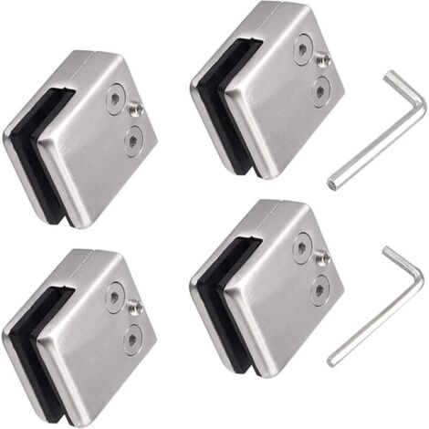 Lot de 4 pinces en verre en acier inoxydable 304 – Épaisseur de verre 8 à 10 mm – Finition polie satinée – Installation sans perçage