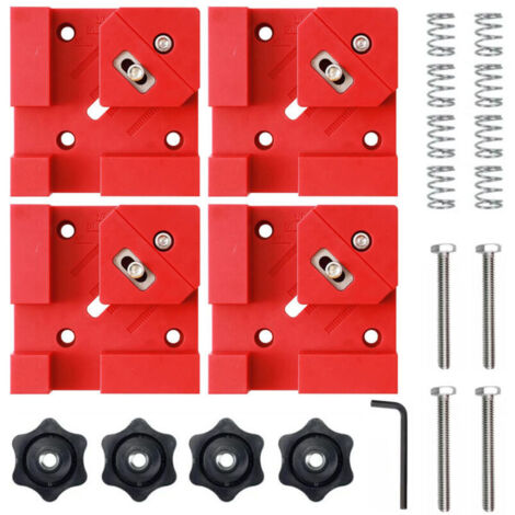 Lot de 4 pinces multifonctions à 90 degrés adaptées pour la menuiserie en bois et l'installation de fixations d'ébénisterie, assemblage de meubles（Rouge）