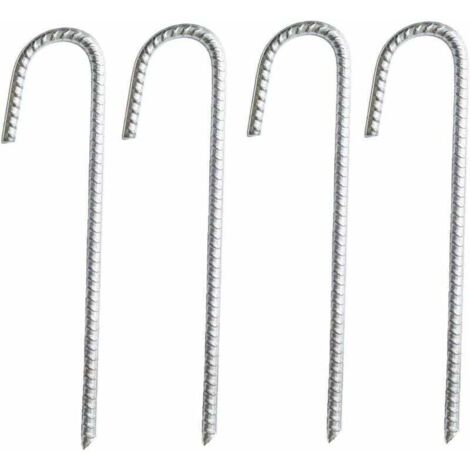 Lot de 4 Piquets d’Ancrage en Acier Galvanisé, Barres en J Robustes pour Tentes, Chapiteaux, Trampolines, Camping et Filets