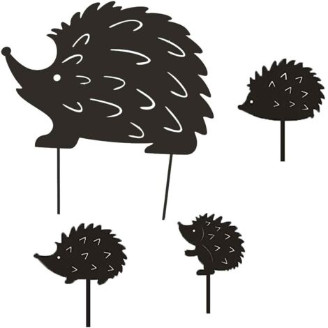 Lot de 4 piquets décoratifs en métal hérisson, piquets de jardin en métal hérisson, piquets de jardin en métal hérisson, noir, pour jardin, jardinières