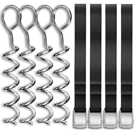 Lot de 4 piquets pour chien, ancrages à vis en métal avec boucles, ancrages à vis pour chien avec sangle