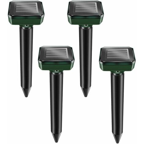 Lot de 4 piquets répulsifs à taupes solaires - Répulsif à taupes à ultrasons - Élimination des taupes à énergie solaire pour taupes, serpents, campagnols, gophers et autres animaux (4)