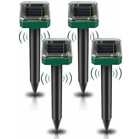 DECKON Lot de 4 piquets répulsifs à taupes solaires - Répulsif à taupes à ultrasons - Élimination des taupes à énergie solaire pour taupes, serpents, campagnols, gophers et autres animaux