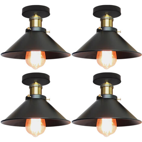 Lot de 4 plafonniers de style industriel, lustres rétro en métal, suspensions LED, plafonniers de haute qualité, φ22 cm (blanc et doré)