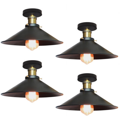 Lot de 4 plafonniers de style industriel, lustres rétro en métal, suspensions LED, plafonniers de haute qualité, φ22 cm (blanc et doré)