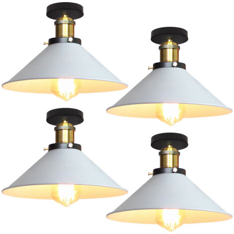 Lot de 4 plafonniers de style industriel, lustres rétro en métal, suspensions LED, plafonniers de haute qualité, φ22 cm (blanc et doré)