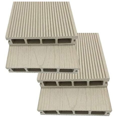 Lot de 4 Planche de jardin en composite blanc 200 x 14,6 x 2,5 cm, trottoir extérieur, décoration de jardin