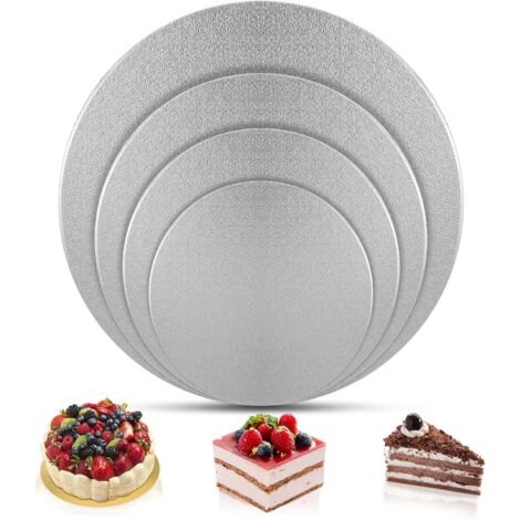 Lot de 4 planches à gâteaux rondes, assiettes à gâteaux rondes, Ø20 + 25 + 30 + 35 cm, tapis à gâteaux pour le transport des gâteaux et tartes argent-Fei Yu