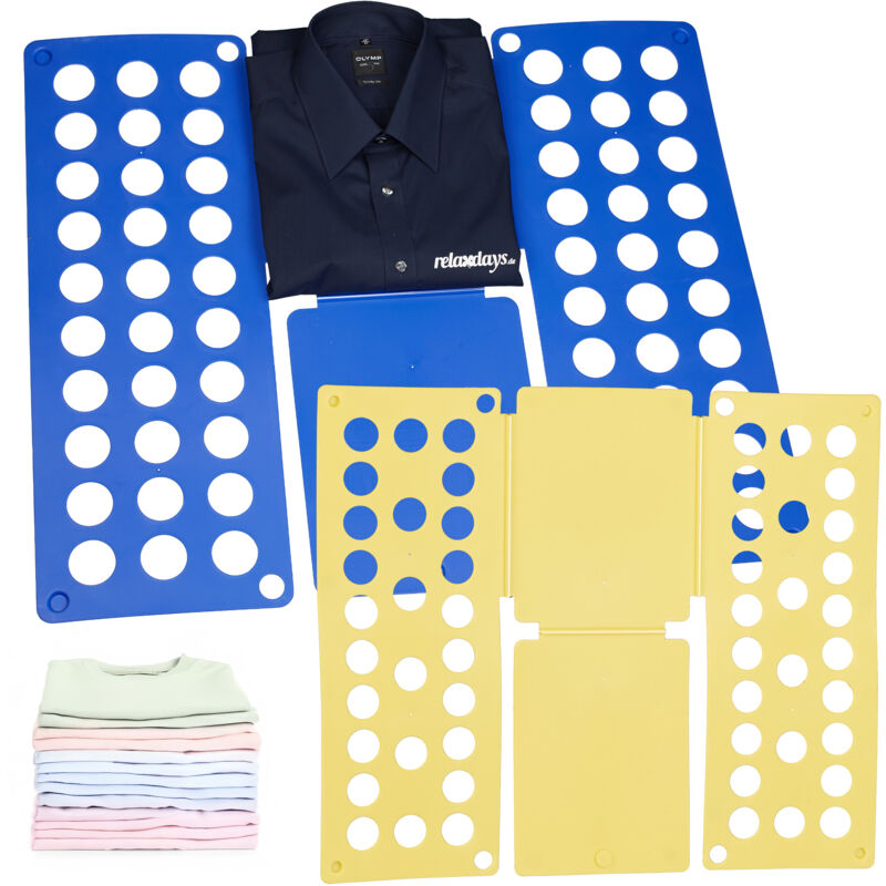 Lot de 2 planches Plie chemise Planche à plier grande, format A4 / A5, bleu et jaune - Relaxdays