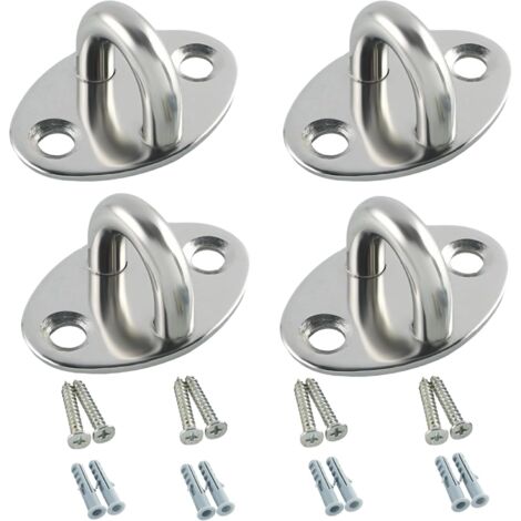 Lot de 4 Plaque Oeillet Durables, Crochet Plafond Charge Lourde 4 CM, Crochets de Plafond de Balcon, Crochets Muraux, Adaptés pour Accrocher des Plantes, Cages à Oiseaux et Objets, Argent