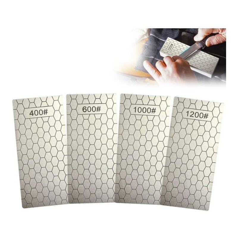 Shining House - Lot de 4 Plaques D'AffûTage DiamantéEs, Pierre à Aiguiser DiamantéE avec Surface en Nid D'Abeille, Grain 400/600/1000/1200