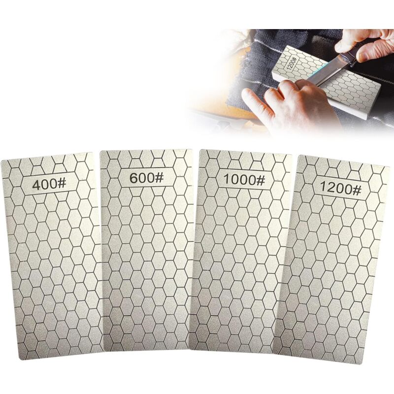 Lot de 4 Plaques D'AffûTage DiamantéEs, Pierre à Aiguiser DiamantéE avec Surface en Nid D'Abeille, Grain 400/600/1000/1200