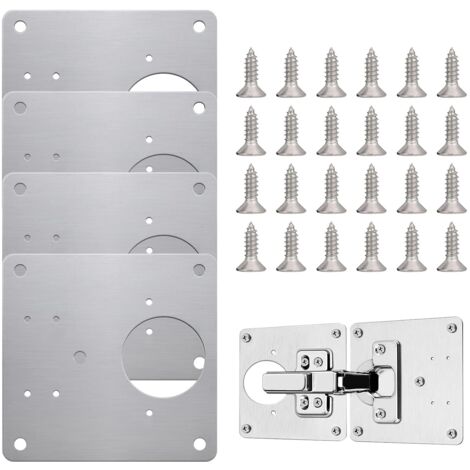 Lot de 4 plaques de réparation de charnière en acier inoxydable avec vis pour la réparation de portes, armoires, meubles, tiroirs, caisses de fenêtres