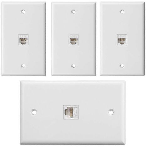 Lot de 4 plaques murales Ethernet 1 port, plaque murale avec prise RJ45--