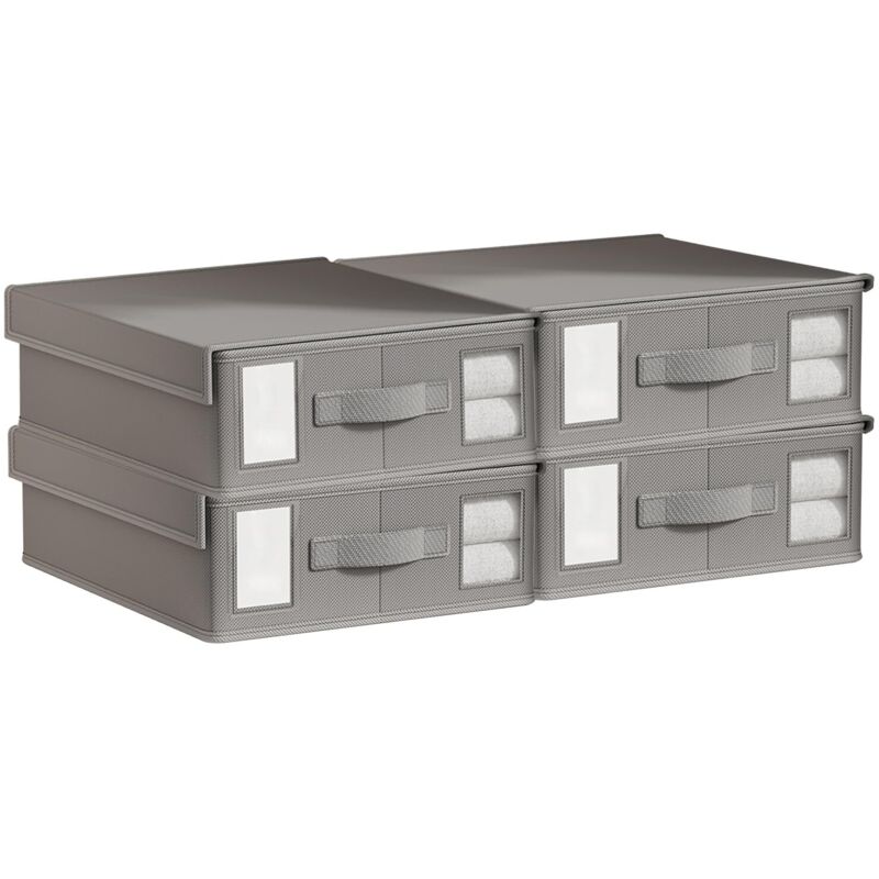 Lot de 4 Pliable Boite Rangement, Rangements de Draps Boîte de Rangement pour Housse de Couette avec Poignée Peuvent être Rangés Sous Lit, Dans