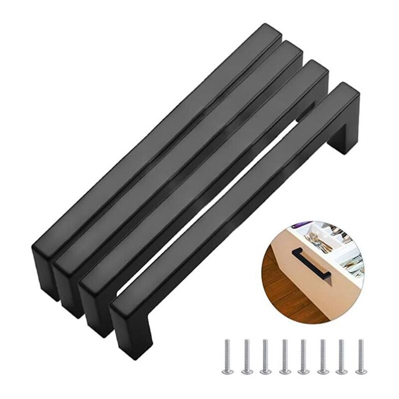 Lot de 4 Poignee de Meuble Cuisine Noir,320 mm Acier Inoxydable Poignées Morden Carrée Meubles, pour Bureaux, Tiroirs, Armoires, Placard