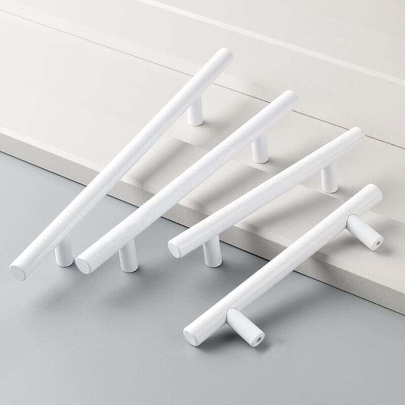 Lot de 4 Poignee Meuble Blanc,Ø12mm Poignée de Meuble Boutons de portes Cuisine Blanc T Poignées Placard Tiroir, Entraxe 96mm