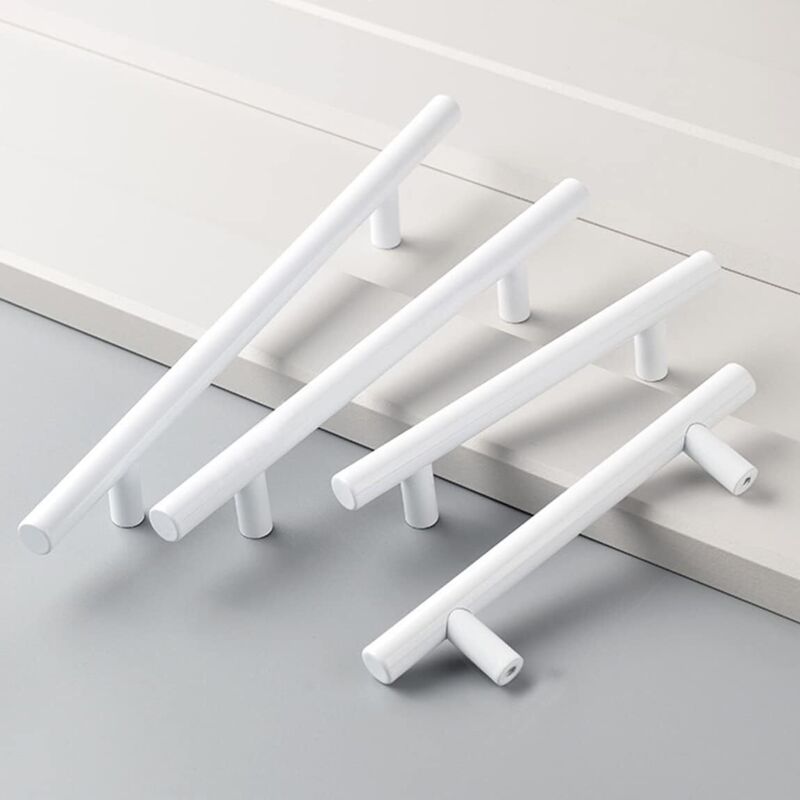 Lot de 4 Poignee Meuble Blanc,Ø12mm Poignée de Meuble Boutons de portes Cuisine Blanc T Poignées Placard Tiroir, Entraxe 96mm